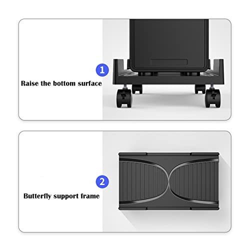 Soporte para CPU en forma de carrito con ruedas, soporte móvil para torre de computadora, base para CPU con laterales protectores, 4 ruedas giratorias miniatura 3