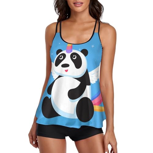 Maillot de Bain Tankini Ensembles Bikini avec Short de Garçon Motif Panda Licorne