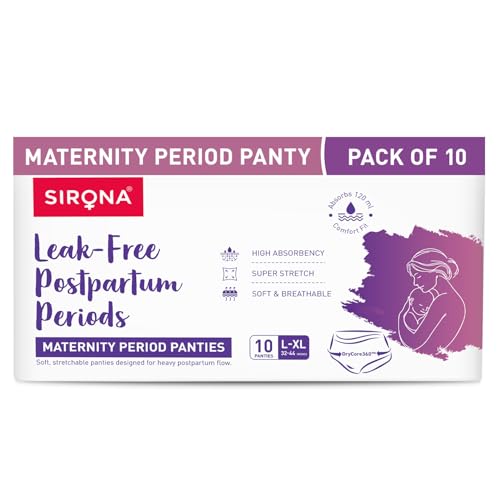 Sirona Maternity Panties After Delivery for Women | L-XL (32-44 Inch)| Pack of 10 | for Pregnancy & Postpartum Bleeding & Clots | Leak Free | High Abs