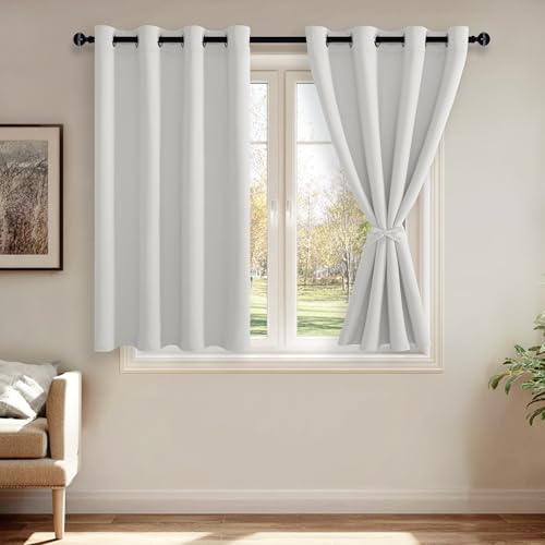 Greyish White Blackout Curtains with Tiebacks Set of 2