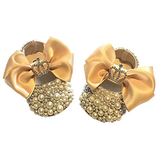 Baby Girls Pearl Crystal Crib Shoes Soft Sole Toddler Kids Crown Casual Shoes Princess Dress Shoes