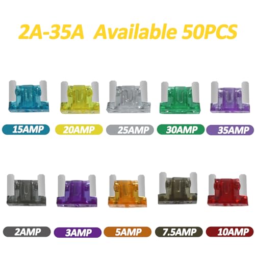 Auto Car Blade Fuses Assortment Kit – 50Pcs Low Profile Mini (2A/3A/5A/7.5A/10A/15A/20A/25A/30A/35A) for Car Boat Truck SUV Automotive Replacement Fuses - Thumbnail 4