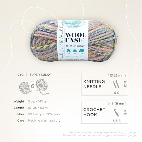Image of Lion Brand Yarn, Wool-Ease Thick & Quick Yarn, Dreamcatcher Rainbow, 3 Pack | Super Bulky Wool Acrylic Blend Fiber for Soft Hats, Sweaters, Chunky Blankets, Yarn for Crochet, Knitting, Crafts, Weaving