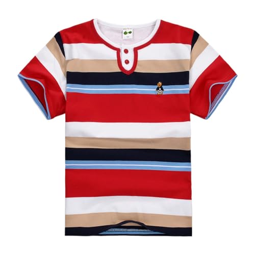 2026 Verano Nueva Camiseta de Manga Corta a Rayas Para Niños Lindos Top Para Niños Ropa, rojo, 11-12 años