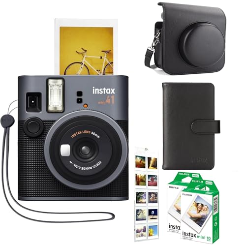 Fujifilm Instax Mini 41 Instant Camera id Bundle - Includes 20 Shots Film, PU Leather Carrying Case, Instax Black Photo Album 64 Pockets, Hanging Wall Album