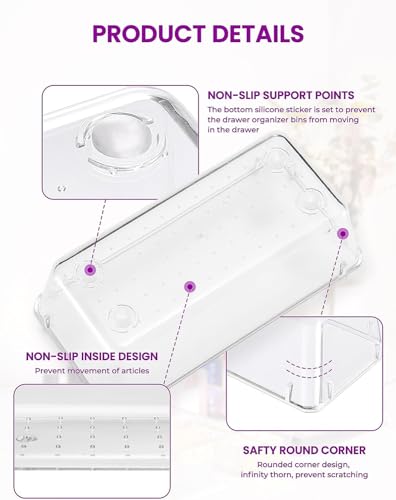 Image of Clear Plastic Drawer Organizers Set, 4-Size Versatile Bathroom and Vanity Drawer Organizer Trays, Storage Bins for Makeup, Bedroom, Kitchen Gadgets Utensils and Office (9 PC NEW SET)