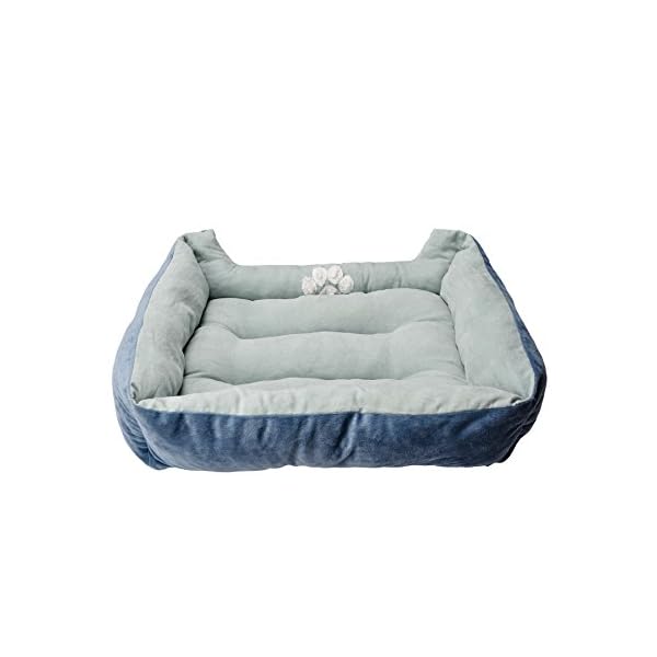 HappyCare Textiles Reversible Rectangle Pet Bed with Dog Paw Printing, Blue HappyCare Textiles Reversible Rectangle Pet Bed with Dog Paw Printing, Blue