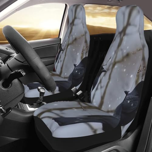 Housses de siège de voiture respirantes motif corbeau noir lavables lot de 2