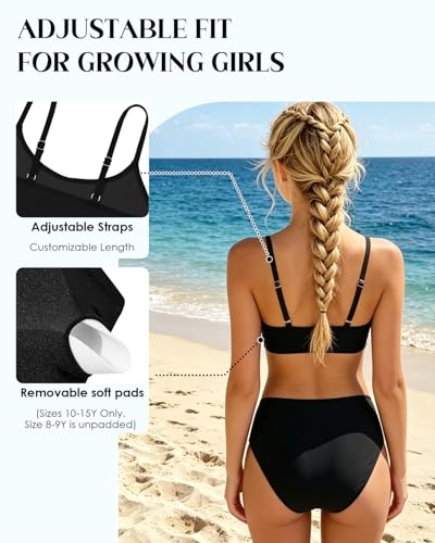 Image of Century Star Girls Swimsuits for Teens Bikini 2026 Solid Teen Bathing Suits Adjustable Straps Swimwear Padded 8-15 Years