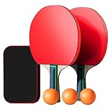 Tischtennisschläger, tragbares Tischtennis-Set, 2 Tischtennisschläger + 3 Tischtennisbälle + Tischtennishülle,2mm Schwammstärke, Für Drinnen & Draußen