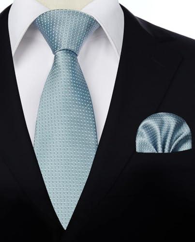 Image of HISDERN Ties for Men Formal Business Plaid Checked Mens Ties and Pocket Square Set Classic Wedding Necktie Handkerchief