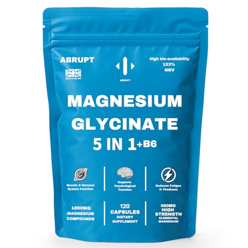 120 Vegan Capsules 5-in-1 Magnesium Glycinate 1860mg Complex with Vitamin B6 - High Bio-Availability Formula UK-Made in Allergen-Free GMP Facility for Energy Sleep Muscle Function 460mg Elemental