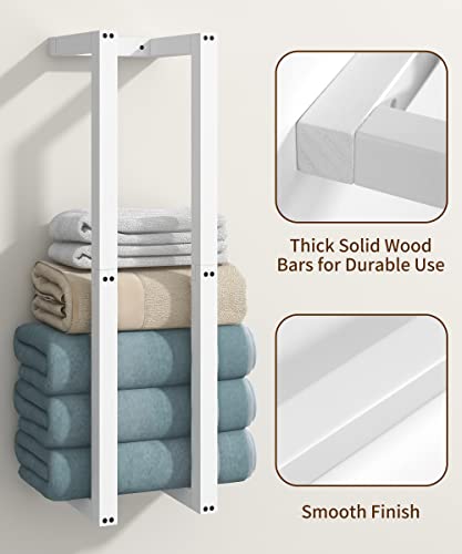 Sonefreiy Bathroom Wall Towel Racks For Rolled Towels, Solid Wooden White Towel Holder, Wall Towel Organizer Rustic Bathroom Towel Storage For Shower Towel, Bath Towels, Beach Towels, Towel Shelves #TOP3