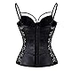 Woboren Damen Burlesque Vollbrust Faux Leder Korsett Corsage Top Bustier Schwarz (Schwarz, M)