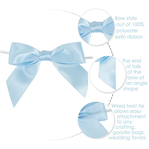Aimudi Light Blue Satin Ribbon Twist Tie Bows 3.5" Pre-Tied Baby Shower Bows Premade Baby Blue Bows For Crafts Treat Bags Cake Pop Gift Wrapping Wedding Favors Gender Reveal Birthday - 50 Counts #TOP2