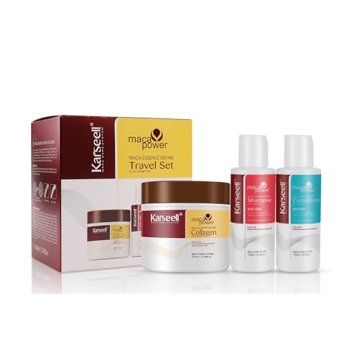 Karseell Maca Esencia Set para el Cuidado del Cabello, Colágeno Mascarilla Pelo, Champu Y Acondicionador, Sets de Viaje para Seco y Dañado el Cabello Todo Tipo de Cabellos