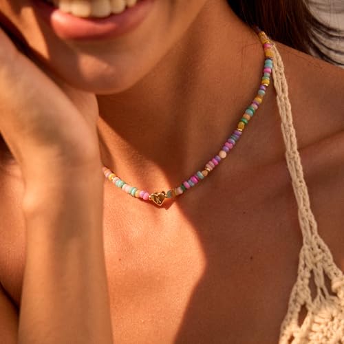 AiviGirl Mothers Day Gifts-Initial Necklaces 14k Gold Plated Personalized Heart Letter A-Z Pendant Colorful beaded necklace Charm Dainty Gold Necklace Trendy Stuff Birthday Jewelry for Her by AiviGirl - Image 9