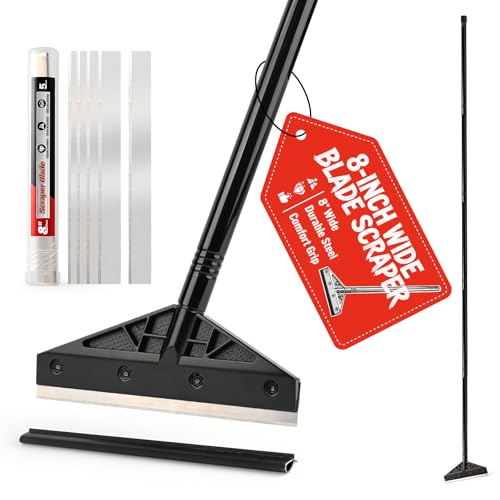 Image of Gomake Extendable Floor Scraper Heavy Duty 8 inch Wide Razor Blade Scraper Tool with 18''-74.8 inch （1.5ft- 2.4ft）Long Handle, 5PCS Extra Metal Blades for Cleaning Glass Wall Gum Paint Tile Glue