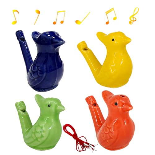 Lot de 4 sifflets à oiseaux en céramique multicolores - Pour enfants - Remplissables - Avec chant des oiseaux clairs - Pour la décoration de la maison et...