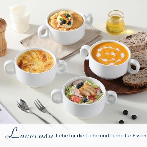 LOVECASA 4-teiliges Suppentassen-Set mit zwei Henkeln, 590 ml aus Porzellan – Ansicht 2