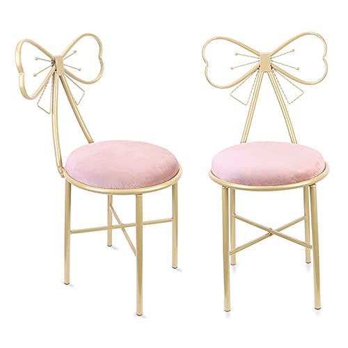 Wisfor Pack of 2 Pink Bow Vanity Chairs Makeup Bedroom Chairs Stool with Bow Knot Backrest and Velvet Cushion for Girl Daughter Room (Pink)