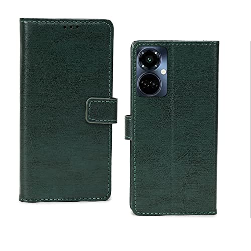 Image of Pinaaki Enterprises Tecno Camon 19 Pro 5G Flip Case | Premium Leather Finish Flip Cover | with Card Pockets | Wallet Stand |Complete Protection Flip Cover for Tecno Camon 19 Pro 5G - Vintage Green