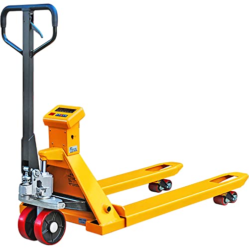 Transpaleta de empuje con bomba de mano de 1,995.8 kg, gato de palés con escala electrónica, mini tipo transpaleta de 1200 mm x 550 mm/1200 mm x 682 mm, tamaño de horquilla, para manejo de materiales