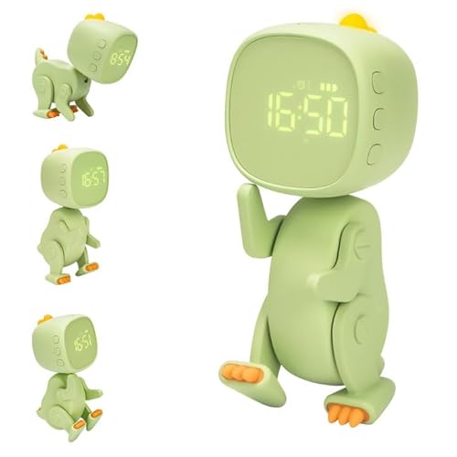 Reloj Despertador Digital Infantil, Despertador Dino de Forma Variable 3 Alarmas Despertador Niños Temporizador de Luz Nocturna con Música de Alarma de Forma Variable 6 para Regalos Escolares