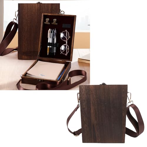 Diydeg Writers Messenger Wood Box, Retro Artist Tool Bag with Hinged Lid Front Clasp, Portable Artist Tool Storage Postman Bag Sketch Art Easel for Brushes, Pens & Outdoor Painting