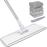 18" Professional Microfiber Mop Floor Cleaning System, Flat Mops with Stainless Steel Handle, 4 Reusable Washable Mop Pads, Wet and Dust Mopping for Hardwood, Vinyl, Laminate (White&Grey)