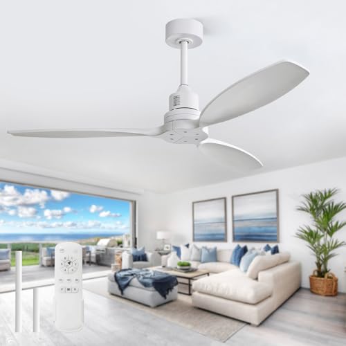 Image of Sofucor Ceiling Fan without Lights, 52 Inch Low Profile Flush Mount Mordern Wood Ceiling Fan with Remote for Indoor Farmhouse Bedroom Living Room Outdoor Patio Porch, Reversible DC Motor