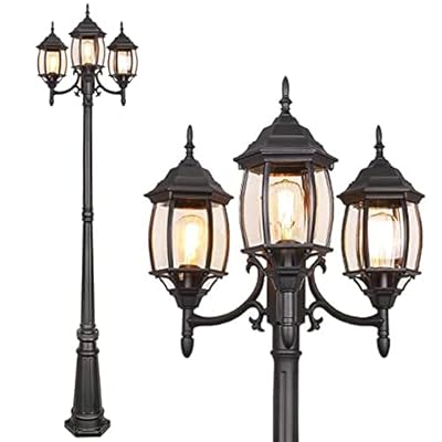 Hykolity Outdoor Patio Black 3-Headed Post Light, 7.1ft x 1.8ft, Weather Resistant Aluminum, E26/Medium Base 60W Bulbs Not Included