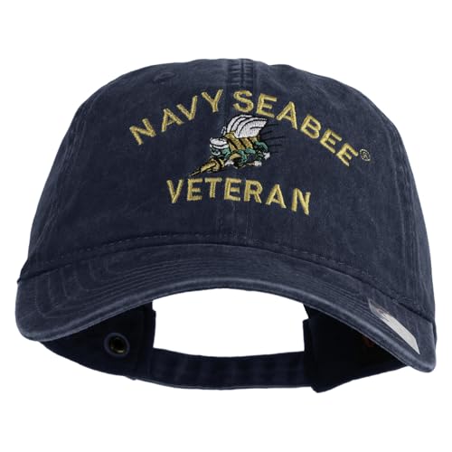 e4Hats.com US Navy Seabee Veteran Military Embroidered Washed Solid Pigment Dyed Cotton Twill Brass Buckle Cap - Navy OSFM