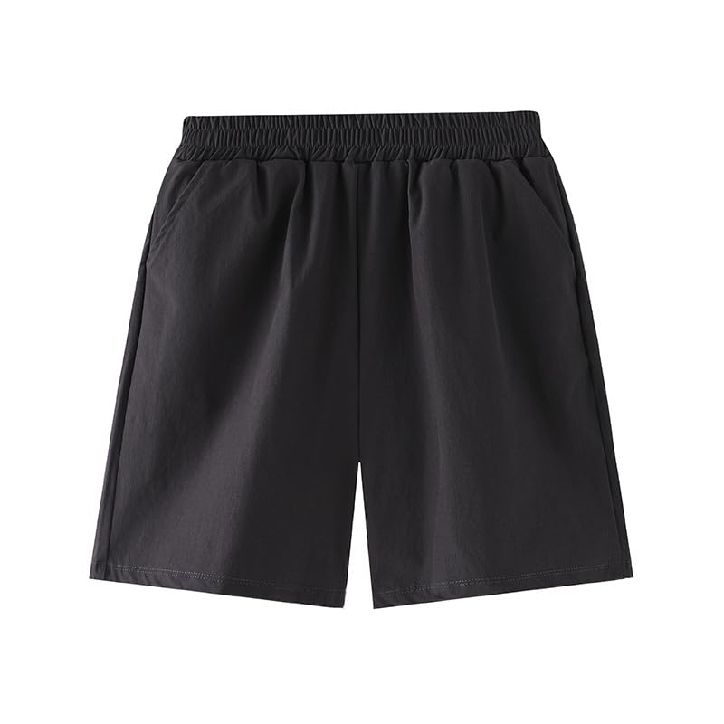 Kids' Quick-Dry Shorts - Breathable Outdoor Shorts for Boys & Girls, Lightweight Solid Color Athletic Playwear Black