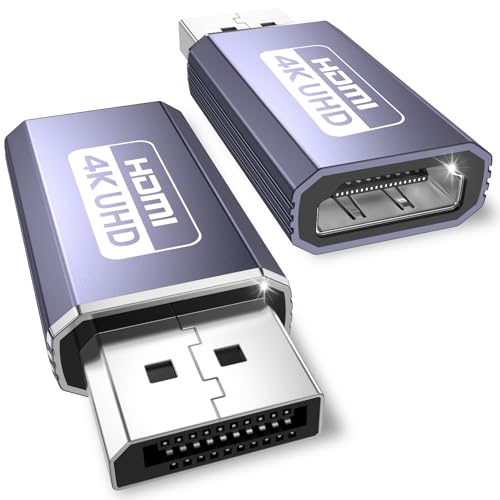 DisplayPort auf HDMI Adapter 4K, 2-St&uuml;ck Unidirektional DP auf HDMI, 4K@60Hz/4K@30Hz/2K@60Hz/1080P@120Hz, Adapter Displayport auf HDMi Kompatibel mit Lenovo, HP, Dell, GPU, AMD, NVIDIA, Desktop