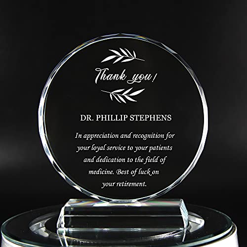 JKK SALE Personalized Crystal Appreciation Gift Plaque,Thank You Award Plaque, for Mentor, Boss,Manager, Supervisor and Other Leaders (#120 MM)
