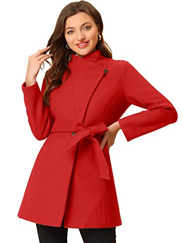 Image of Allegra K Women's Winter Elegant Stand Collar Overcoat Long Belted Pea Coat
