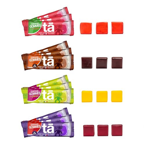 TA Energy - Gommes énergétiques - Pack x12 - Citron, Fraise, Cassis, Cola - Apports en énergie pendant l''effort 100Kcal pour 3 gommes - Idéal pendant...