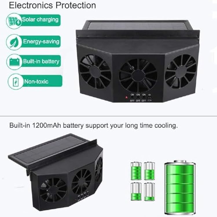 Solar Powered Car Window Exhaust Fan | 3 Fan Car Solar Power Air Vent Radiator | Car Air Purifier For Vehicle Ventilation (black)