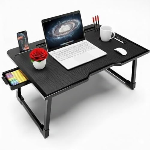 Image of AVZEEGO Wood Multipurpose Foldable Laptop Table with Cup Holder | Table Home Study Writing Table, Foldable and Portable /Ergonomic Edges Kids & Adults