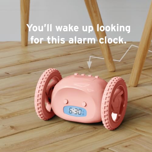 Image of CLOCKY Extra Super Loud Alarm Clock for Heavy Sleepers Adults Kids Teens Bedroom, Move Jump Roll Run Away Easy to Set Smart Digital Alarm Clock on Wheels -Funny Gag Gift (Pink)