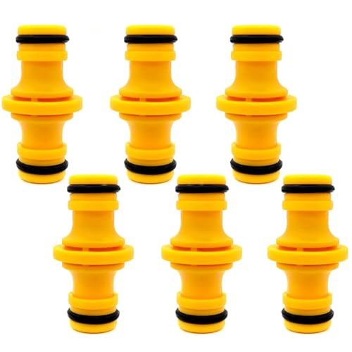 Garegce 6PCS Double Male Hose Connectors, Leak-Proof & Durable Plastic Garden Hose Pipe Connectors for Join Garden Hose Pipe Tube and Garden Irrigation System - Yellow