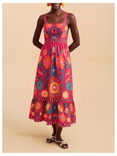 Image of RoseSeek Boho Floral Print Cami Spaghetti Strap Summer Vacation Dresses