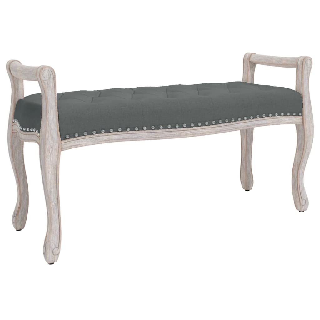 Ławka do siedzenia, ciemnoszara, materiał z tapicerką, 110 x 45 x 60 cm, nogi z litego drewna, antypoślizgowe podkładki filcowe, uniwersalna ławka do korytarza, salonu, jadalni, jako taboret i półka
