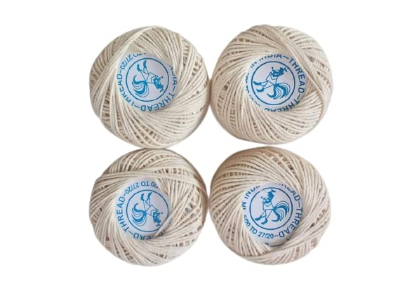 B K Jagan & CO Handpicked Cotton Piping Thread Dori (Off White) - Pack of 4 Pcs