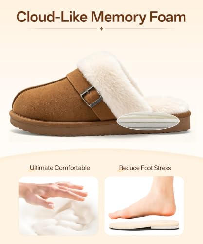 Image of Litfun Fuzzy Memory Foam Slippers for Women Indoor Outdoor House Shoes