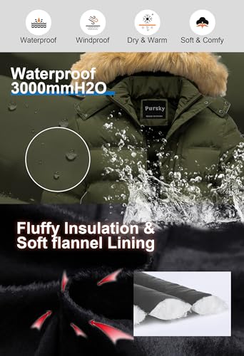 Image of Pursky Men's Puffer Jacket Waterproof Winter Bubble Coats Ski Parka Fur Hooded