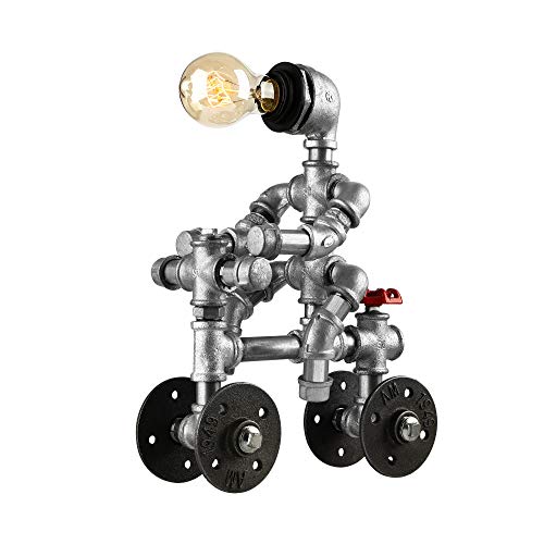 BAYCHEER HL444935 Industrial Retro Lighting Plumbing Robot Table Lamp Desk Light Fixture with Valve and Wheel Accent Switch use E26 Lighting Bulb in Silver Finish