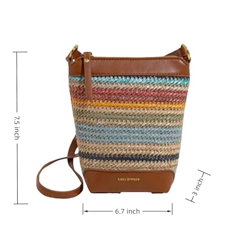 ORBENTO Rainbow Braided Straw Beach Bag for Women Lightweight Summer Shoulder Tote Resort Bucket Purse4