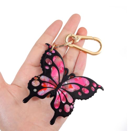 Tropical Hibiscus Flower Bird Butterfly Keychain Bag Charm Keychain Gold-Tone Clasp, 5.3 Inches